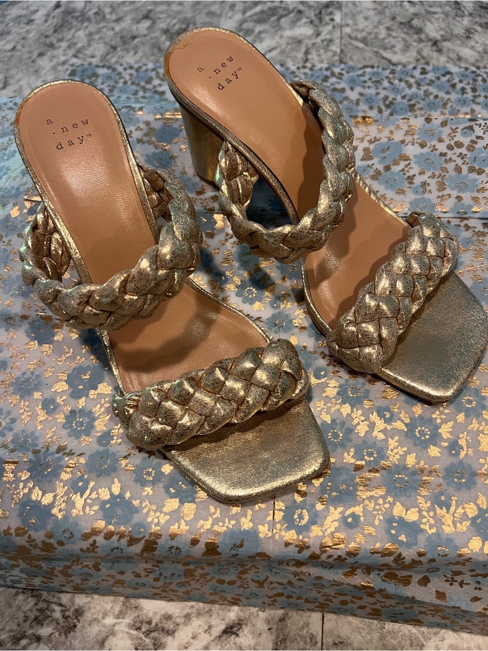 a new day Metallic Gold Braided Block Heel Sandals